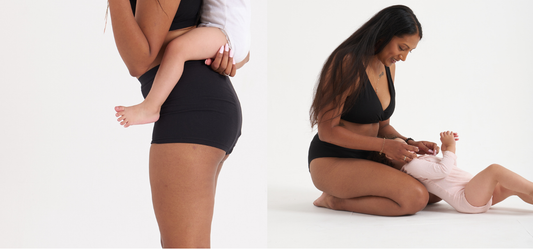 Woman with baby and leakproof underwear