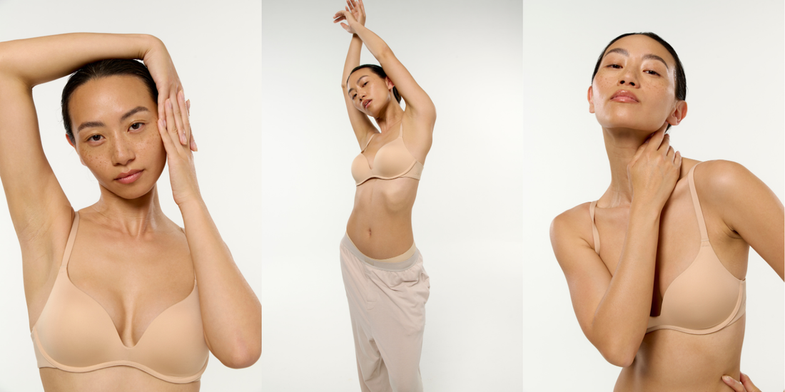 model is wearing a perfectly fitting lift up bra for small cups